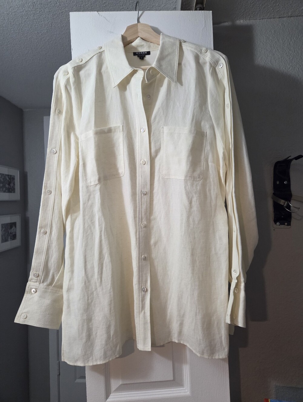 Worth New York Ivory Button-Front Utility Shirt